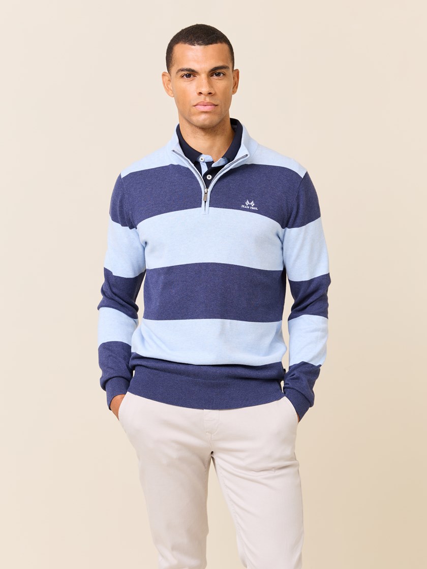 7509999 EGS 7509999_EGS-JEANPAUL-S25-Modell-Front_2259_Gerard stripet zipneck EGS.jpg_Front||Front