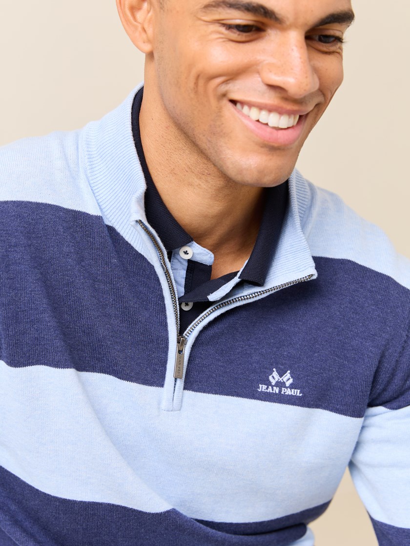 7509999 EGS 7509999_EGS-JEANPAUL-S25-Modell-Front_5425_Gerard stripet zipneck EGS.jpg_Front||Front